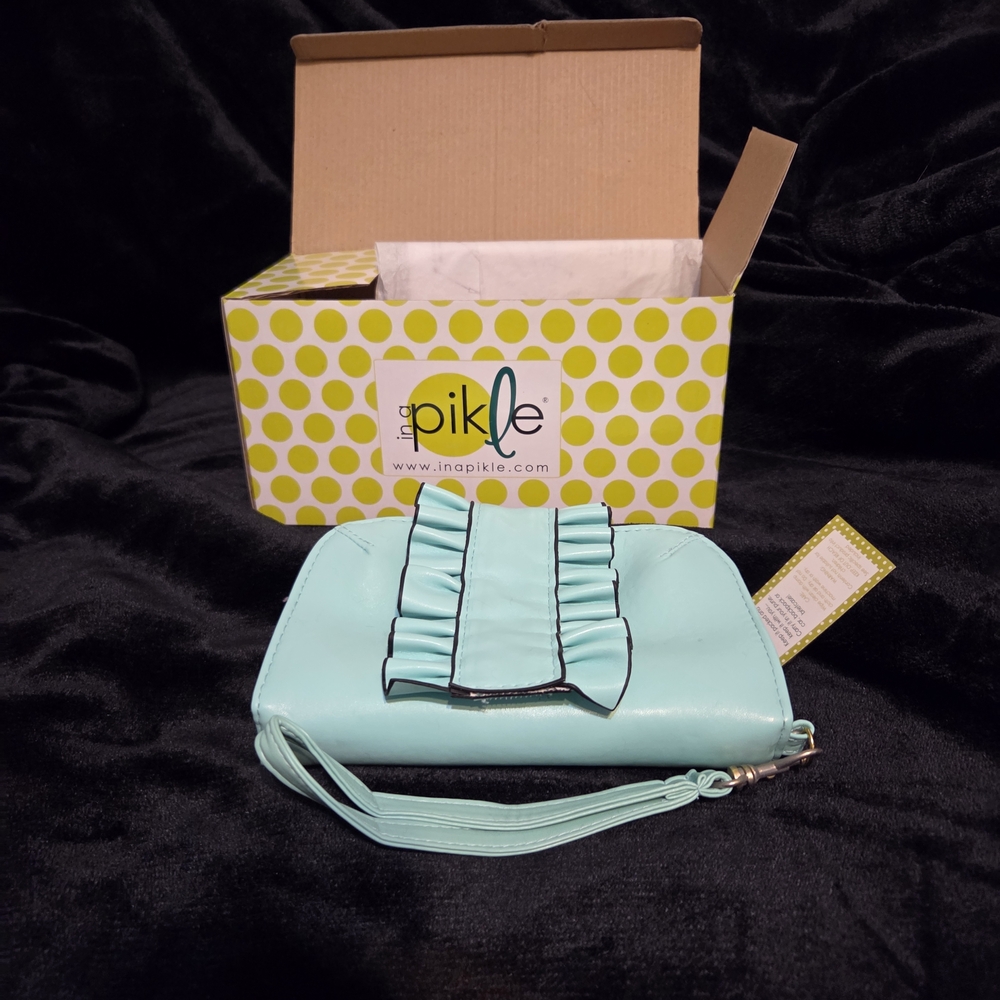 Mint Ruffle Wristlet Clutch